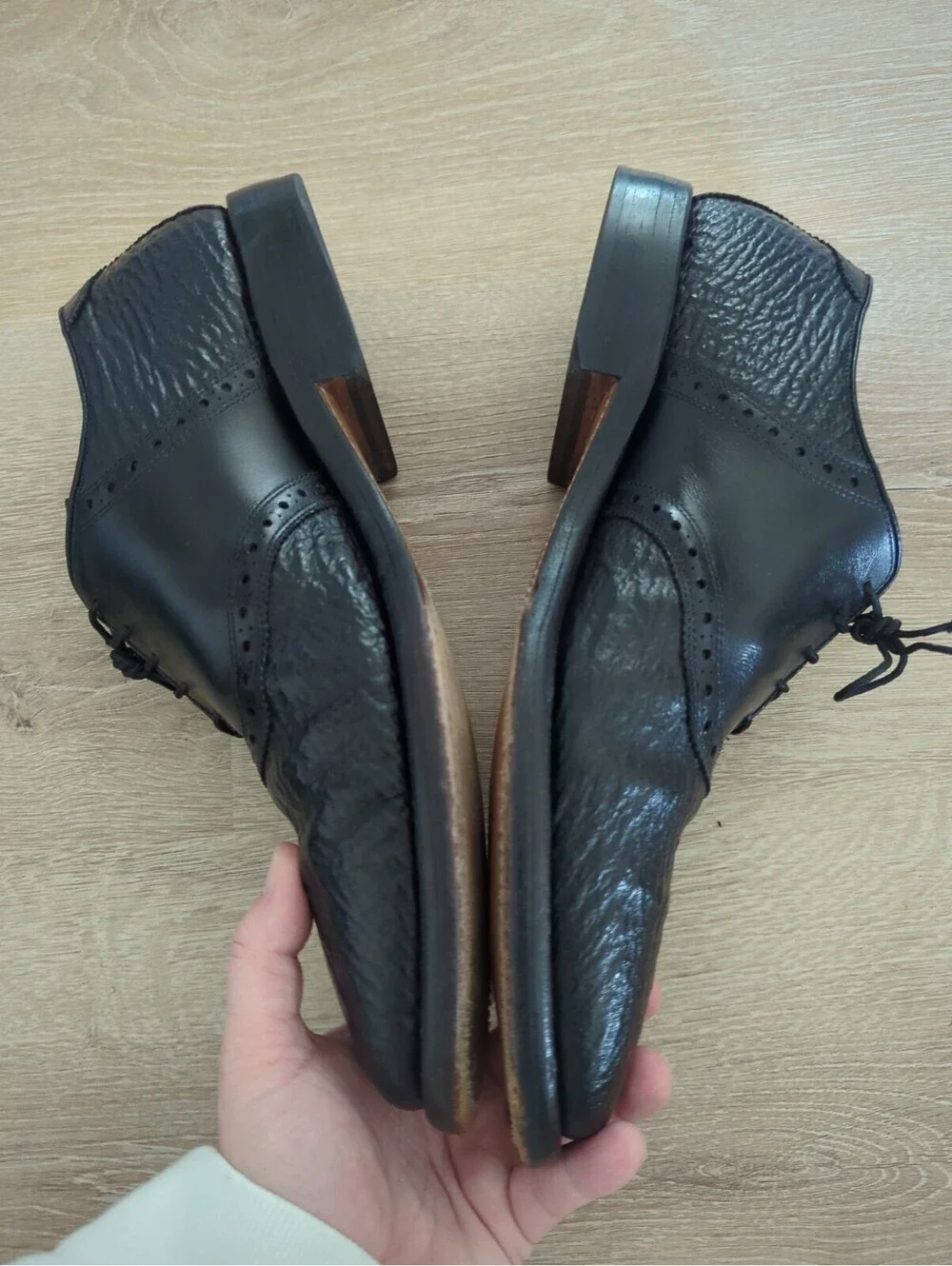 Mens Allen Edmonds Polo SHARKSKIN Rare Exotic Black Leather Size  12C 06761